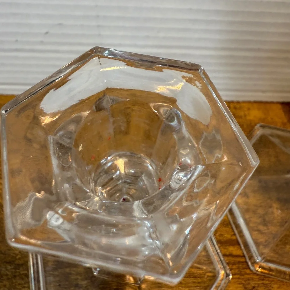 Clear Glass Candlestick Holders - Modern Geometric 2‎ Candle Holders Set Holiday